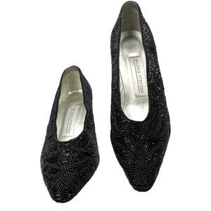 VALERIE STEVENS Black Fully Beaded Pumps  8.5 NWOB  Glam Fairygoth Formal